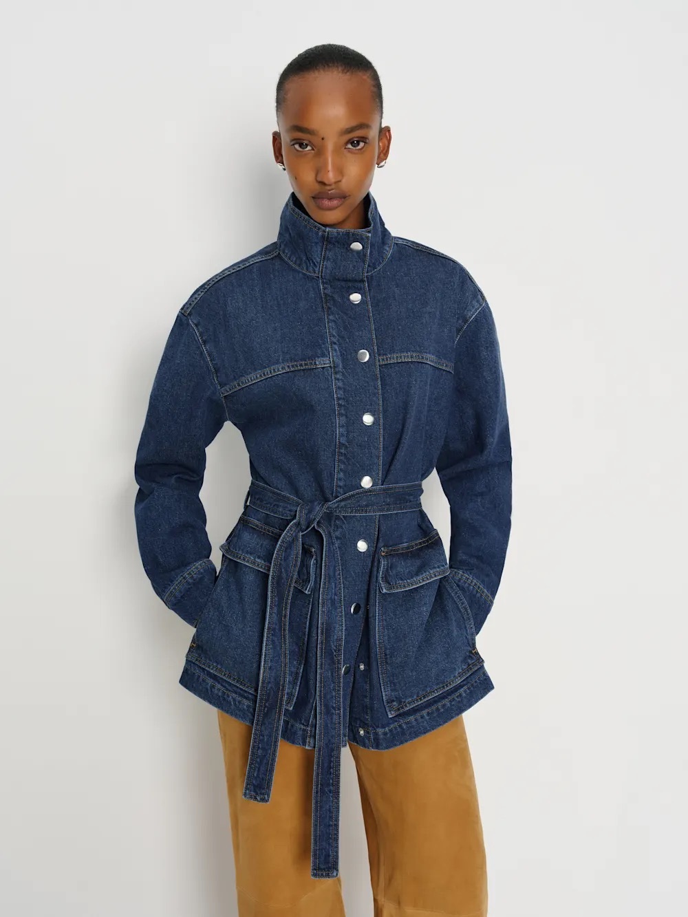 Reformation Drina Belted Dark Blue Denim Jacket - Women's - Picture 2 of 7